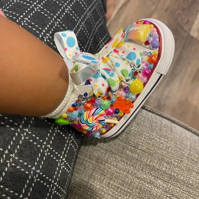 Dollbling Chritsmas Gift Junior Young Boys and Girls' Candyland Canvas Shoes Brand Lollipop Purim Holiday Jojo Siwa Bling Shoes