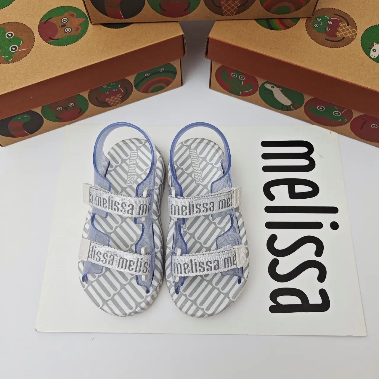 Mini Melissa 2024 Children's Sandals Boys Girls' Jelly Shoes Colorful Hollow Lightweight Canvas Button Beach Shoes