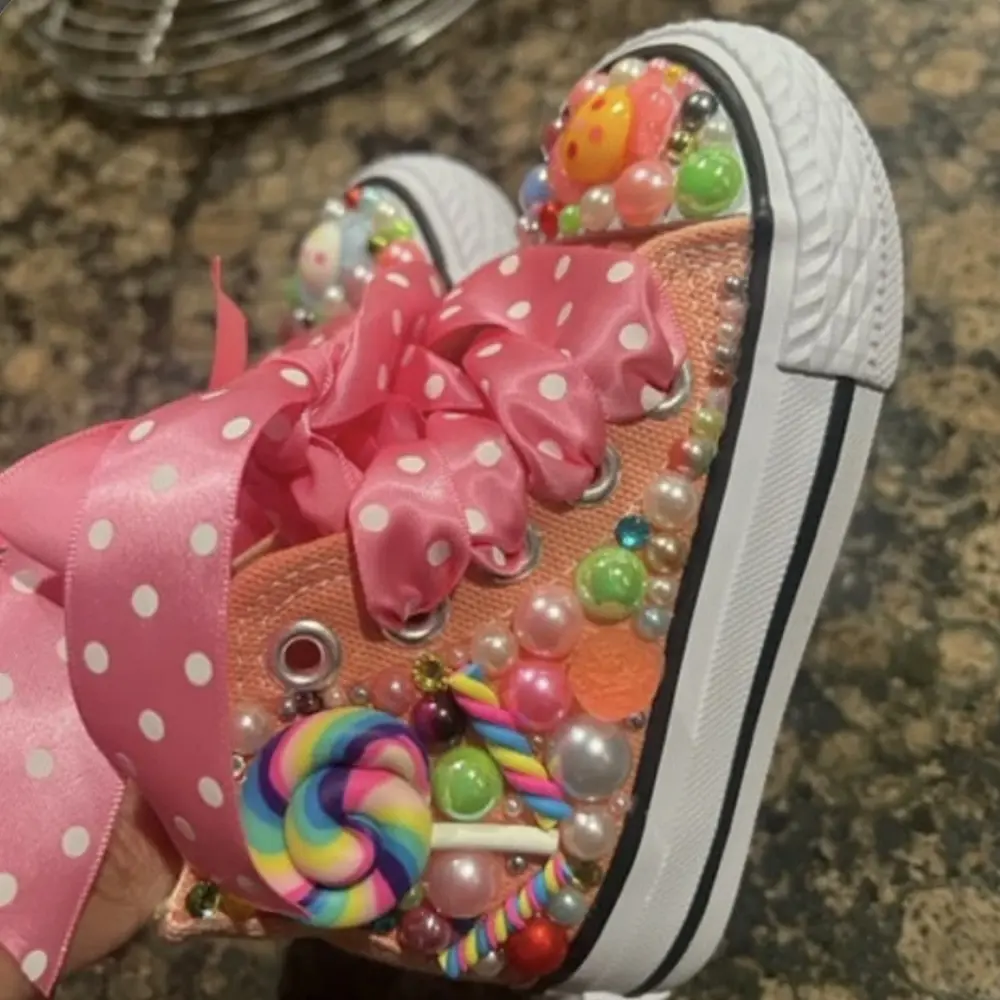Dollbling Chritsmas Gift Junior Young Boys and Girls' Candyland Canvas Shoes Brand Lollipop Purim Holiday Jojo Siwa Bling Shoes