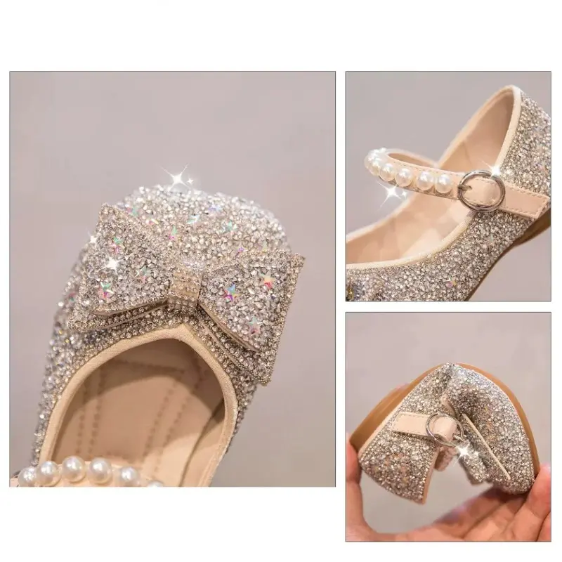 Kid Shoes Kid Flat Shoes 2023 Girls Princess Shoe Soft Sole Ballet Dance Shoes Water Diamond Small Leather Shoes Mary Jane Shoes
