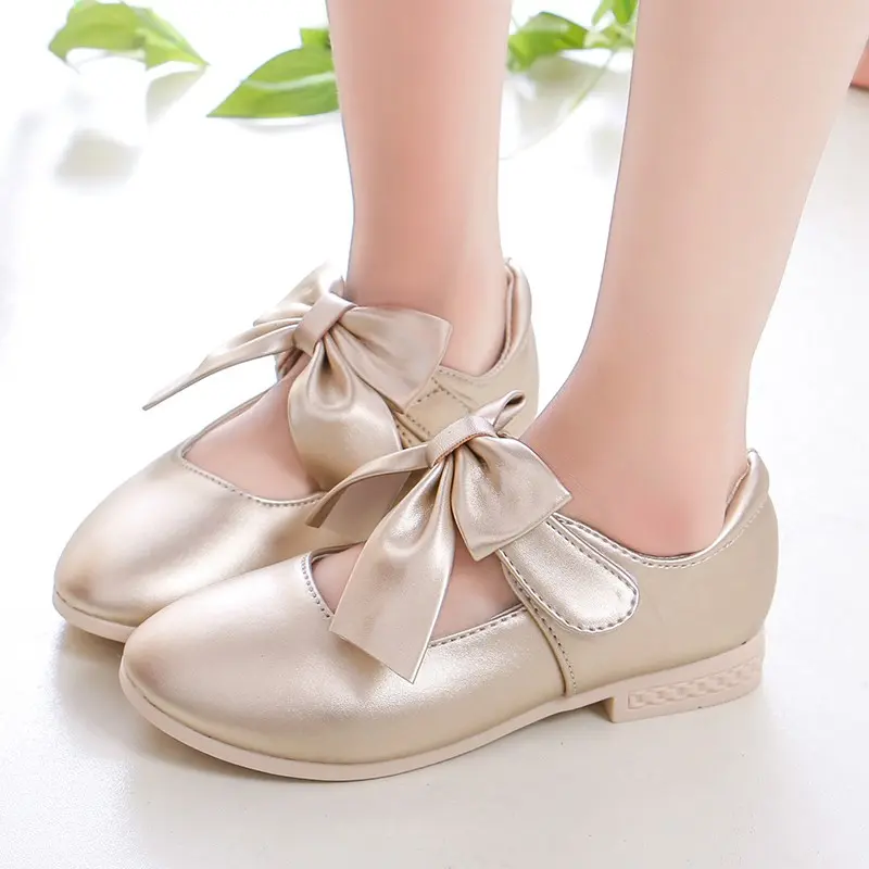 Girls Princess Shoes Shallow Bowknot Metallic Color Fashion Sweet Girl's Mary Janes Shoes Light Non-slip 26-36 Kids Ballet Flats
