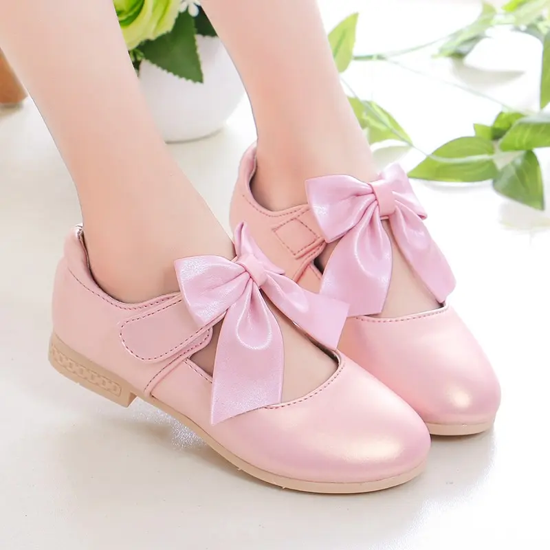 Girls Princess Shoes Shallow Bowknot Metallic Color Fashion Sweet Girl's Mary Janes Shoes Light Non-slip 26-36 Kids Ballet Flats