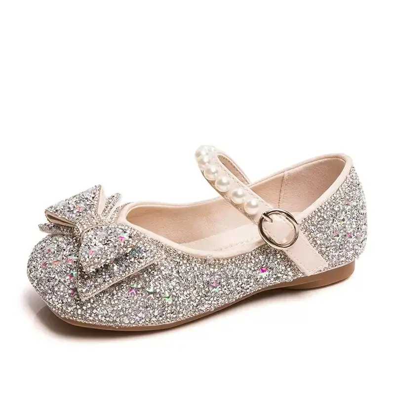 Kid Shoes Kid Flat Shoes 2023 Girls Princess Shoe Soft Sole Ballet Dance Shoes Water Diamond Small Leather Shoes Mary Jane Shoes