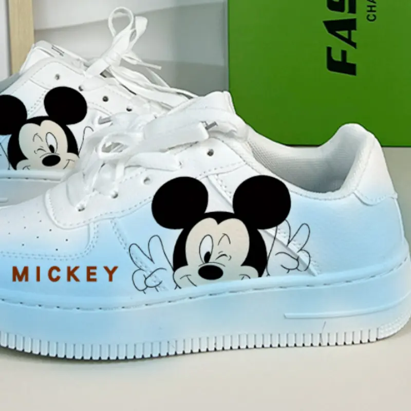 Disney Girls' White Shoes PU Leather Cartoon Mickey Mouse Shoes Girl Baby Waterproof Sports Shoes Flats Size 35-44