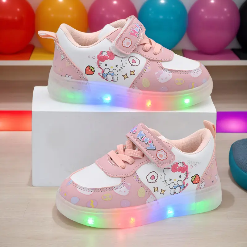 Sanrio Children's Led Light Shoes Fashion Hello Kitty Girls Sneakers Cute Cartton Casual Shoes Breathable Kids Sport Shoes