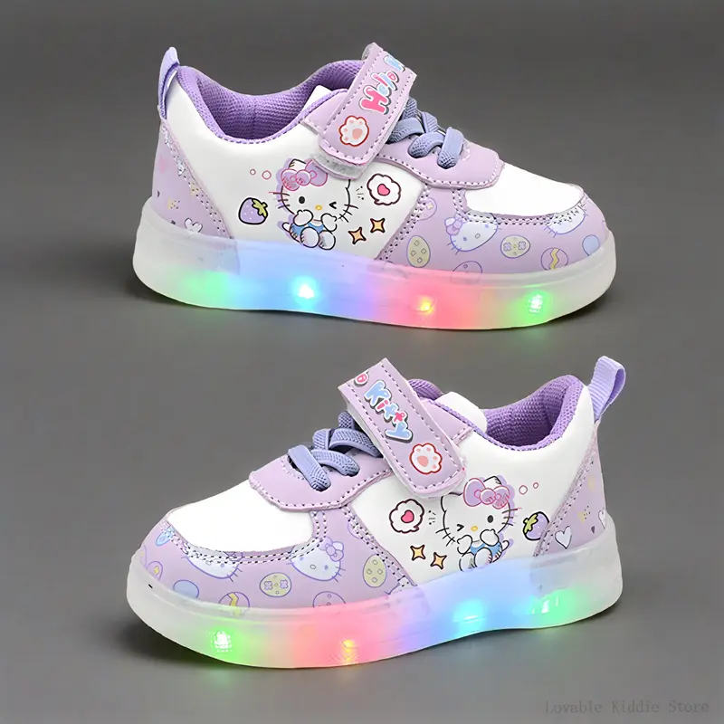 Sanrio Children's Led Light Shoes Fashion Hello Kitty Girls Sneakers Cute Cartton Casual Shoes Breathable Kids Sport Shoes