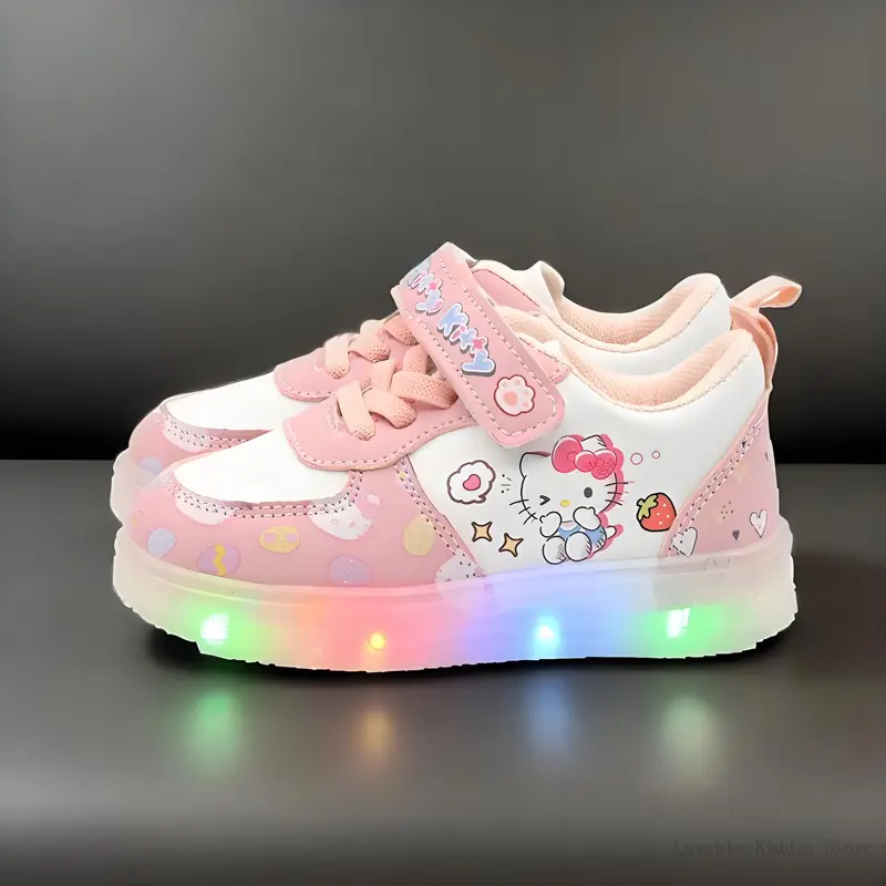 Sanrio Children's Led Light Shoes Fashion Hello Kitty Girls Sneakers Cute Cartton Casual Shoes Breathable Kids Sport Shoes
