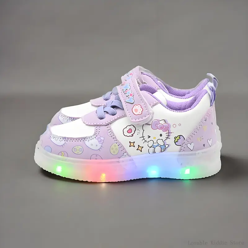 Sanrio Children's Led Light Shoes Fashion Hello Kitty Girls Sneakers Cute Cartton Casual Shoes Breathable Kids Sport Shoes