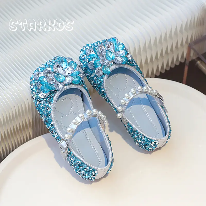 Luxury Purple Crystal Shoes Kids Girls Bling Blue Rhinestone Mary Janes Baby Child Silver Sequins Ballet Flat Princess Zapatos