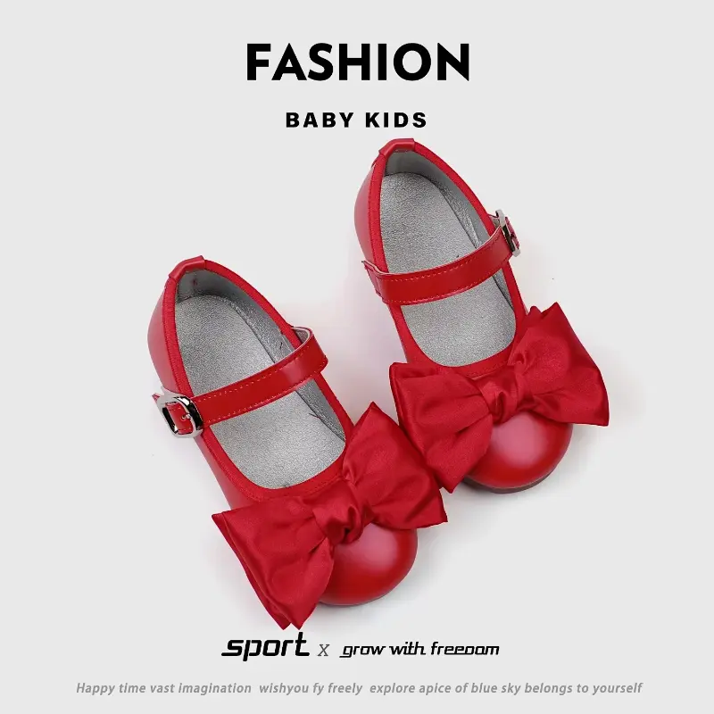Girl's Princess Shoes Wedding Party Bowknot  Ribbon Children Mary Janes 21-30 Toddler Fashion Sweet Spring Baby Ballet Flats