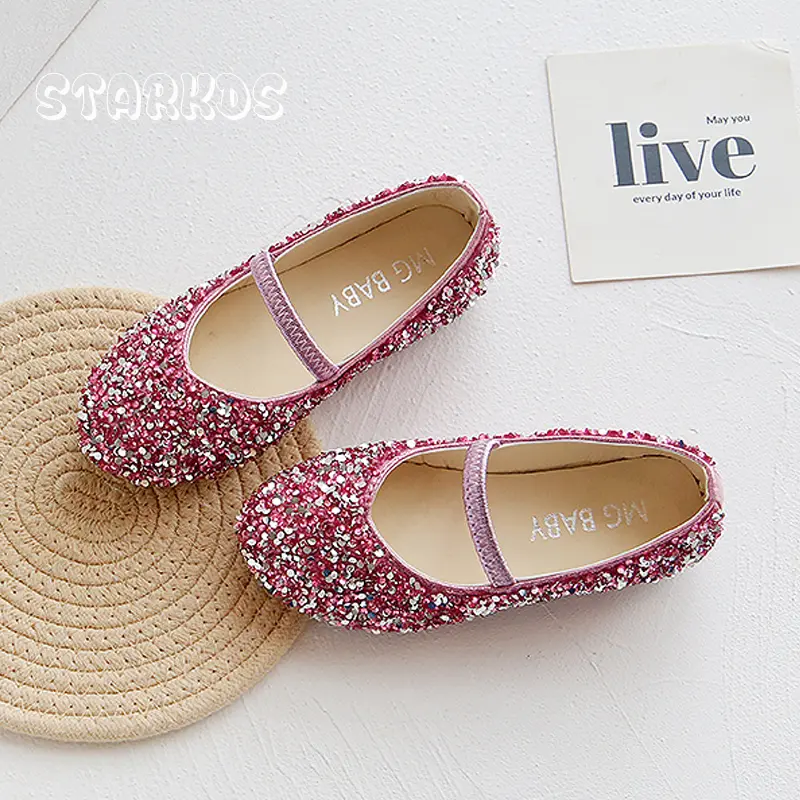 Bling Glitter Ballet Shoes Kids Concise Round Toe  Elastic Band Ballerina Flats Girls Luxury Stage Party Loafers in Silver Blue