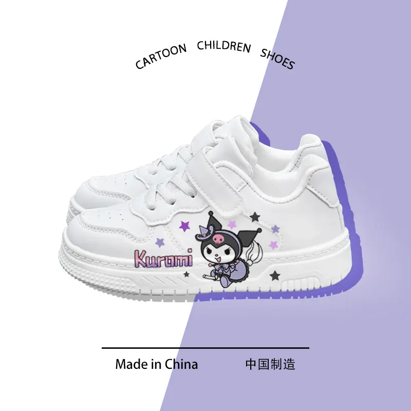 Cute little white shoes Kuromi shoes UV printing 2025 new leisure large children's shoes flat non-slip campus.
