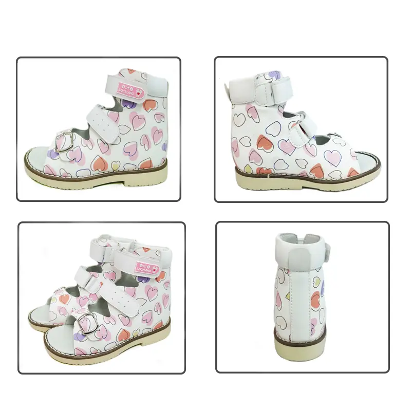 Ortoluckland Kids Sandals Toddler Girls Summer Orthopedic Flatfoot Shoes Graffiti Leather Footwear For Children Size21 To 32