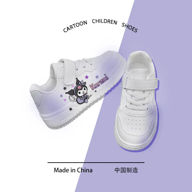 Cute little white shoes Kuromi shoes UV printing 2025 new leisure large children's shoes flat non-slip campus.