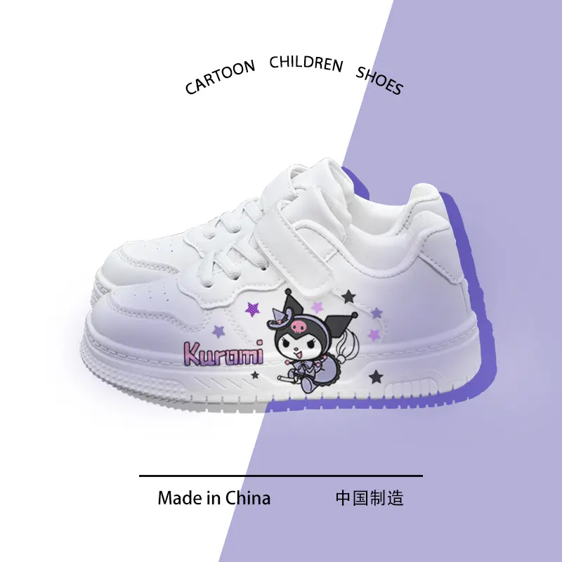 Cute little white shoes Kuromi shoes UV printing 2025 new leisure large children's shoes flat non-slip campus.