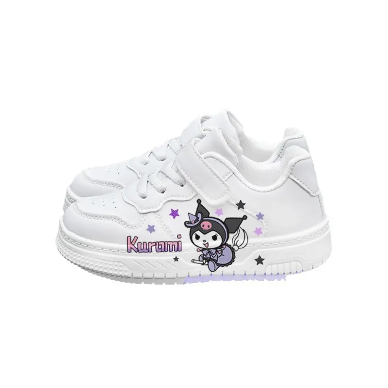 Cute little white shoes Kuromi shoes UV printing 2025 new leisure large children's shoes flat non-slip campus.