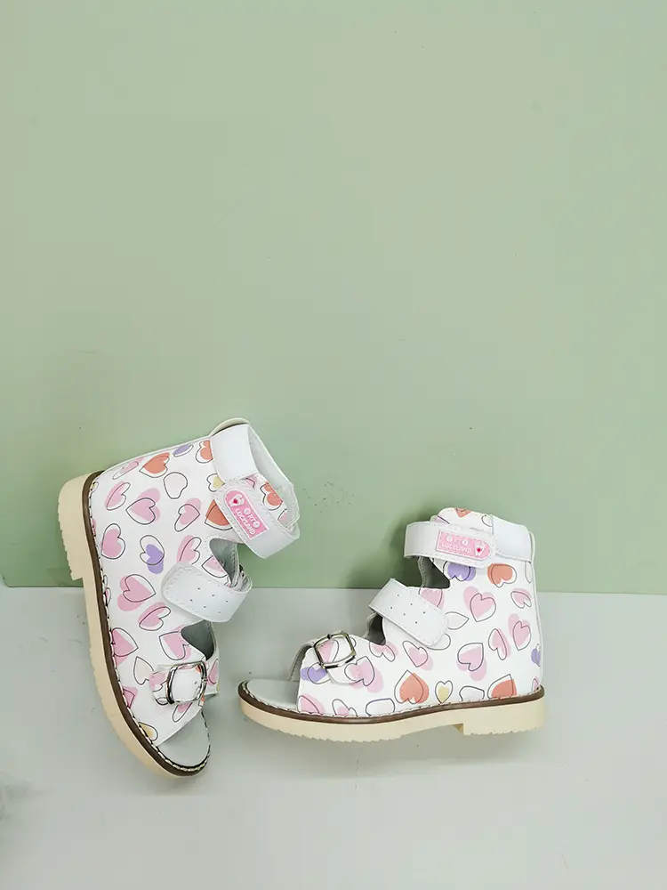 Ortoluckland Kids Sandals Toddler Girls Summer Orthopedic Flatfoot Shoes Graffiti Leather Footwear For Children Size21 To 32