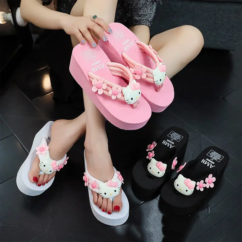 Y2K Kawaii Anime Miniso Sanrio Slippers Hello Kitty Slippers Ins Summer New Flip Flops Sandals Slipsole Sandals Festival Gift