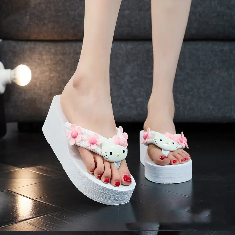 Y2K Kawaii Anime Miniso Sanrio Slippers Hello Kitty Slippers Ins Summer New Flip Flops Sandals Slipsole Sandals Festival Gift