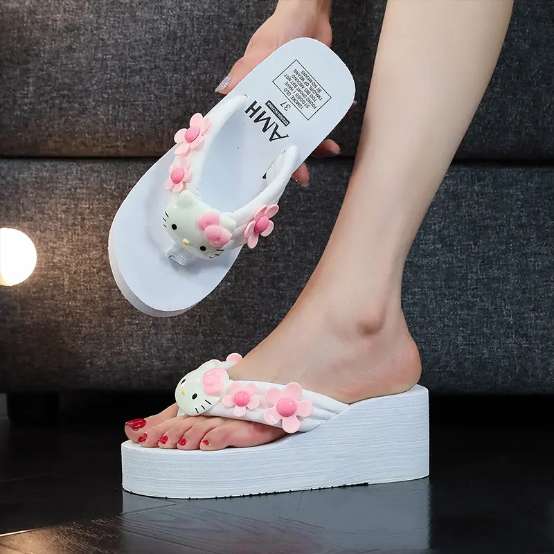 Y2K Kawaii Anime Miniso Sanrio Slippers Hello Kitty Slippers Ins Summer New Flip Flops Sandals Slipsole Sandals Festival Gift