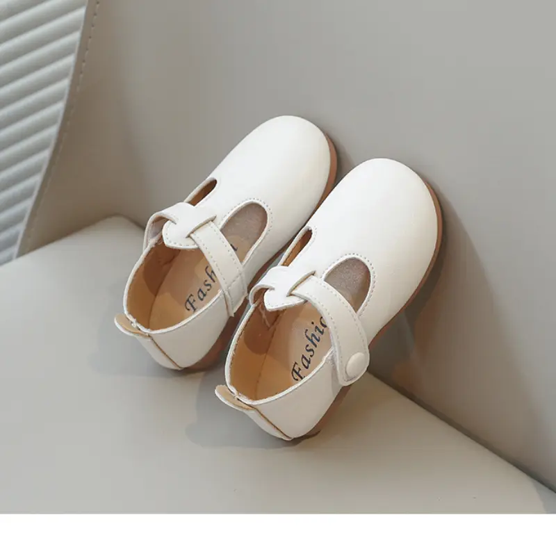 Girl's Princess Shoes Beige Pink T-strap Classic Kids Mary Janes Pu Leather Four Seasons Daily Toddler Children Flat Shoe 21-30