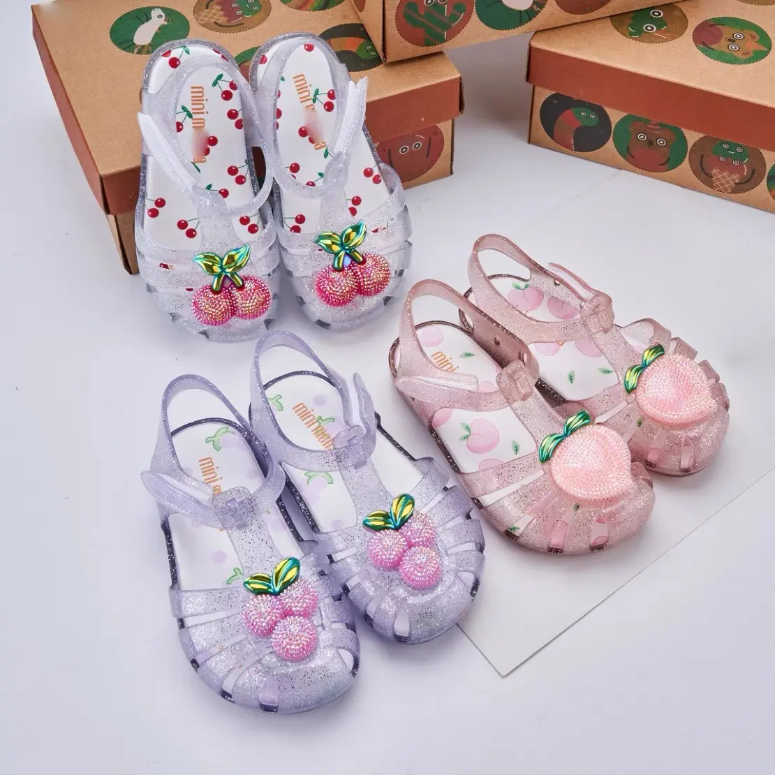 Mini Melissa Girl's Summer Fashion Fruit Roma Sandals Children Cute Donut Grap Watermelon Princess Beach Shoes For Kids Dress