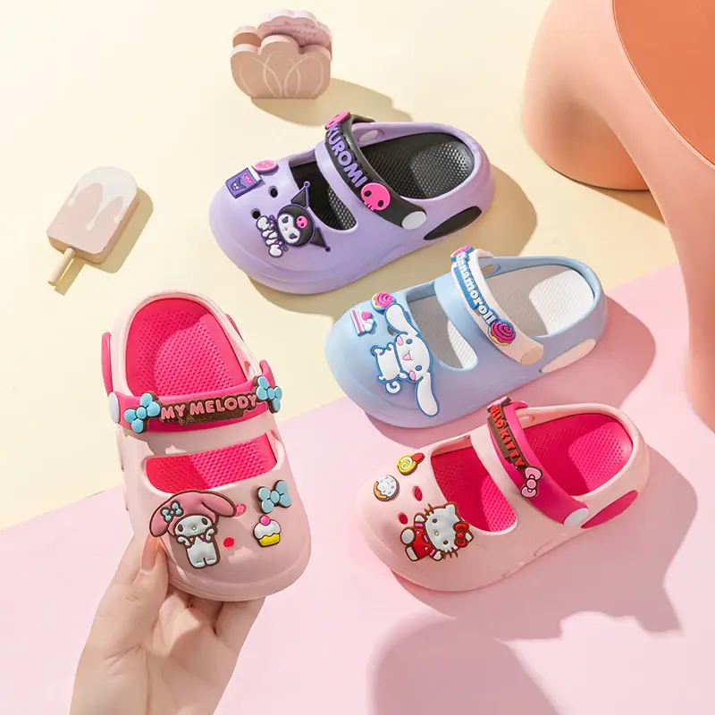 Miniso Sanrio Hellokitty Kuromi Pochacco Melody Summer Girls Cartoon Children Slippers Non-slip Soft-soled  Sandals Girl Gift