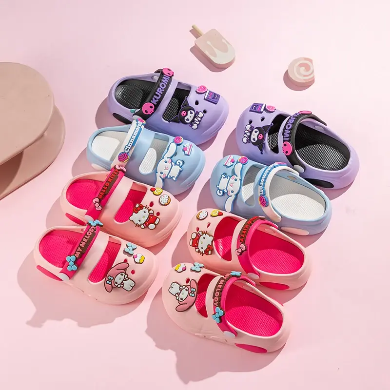 Miniso Sanrio Hellokitty Kuromi Pochacco Melody Summer Girls Cartoon Children Slippers Non-slip Soft-soled  Sandals Girl Gift