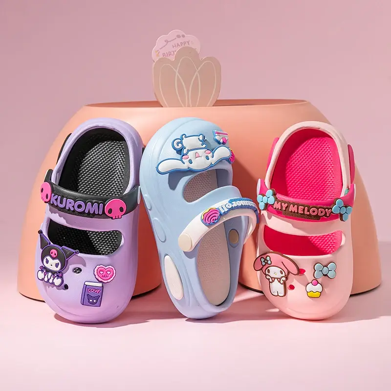 Miniso Sanrio Hellokitty Kuromi Pochacco Melody Summer Girls Cartoon Children Slippers Non-slip Soft-soled  Sandals Girl Gift