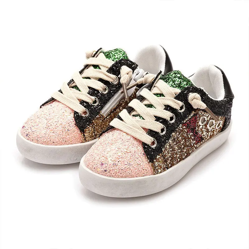 New Kids Fashion Sparkle Sequin Sneakers for Boys Girls Flat Running Shoes Toddler Star Glitter Low-top Casual Board Shoe