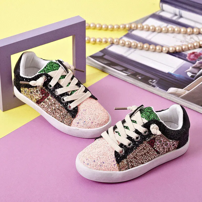 New Kids Fashion Sparkle Sequin Sneakers for Boys Girls Flat Running Shoes Toddler Star Glitter Low-top Casual Board Shoe