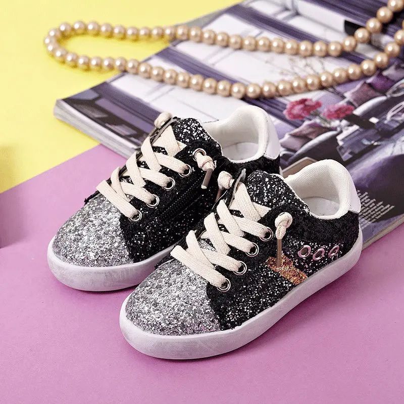 New Kids Fashion Sparkle Sequin Sneakers for Boys Girls Flat Running Shoes Toddler Star Glitter Low-top Casual Board Shoe