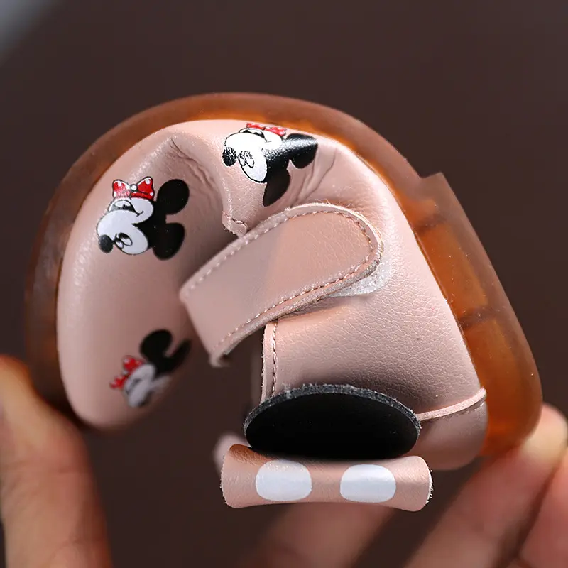 Disney Casual Shoes Kids Mickey Mouse Shoes For Girls Outdoor White Pink PU Leather Children Flats Soft Toddler Size 21-30