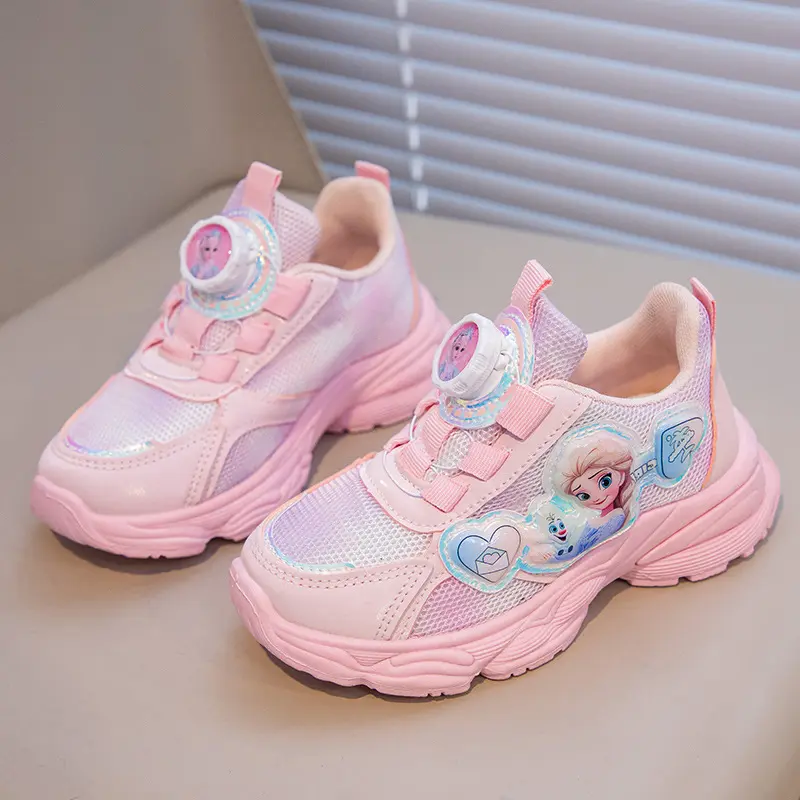 Disney Girls' Mesh Sports Shoes Sneakers Breathable Frozen Casual Princess Elsa Soft Children's Running Pink Shoes Size 26-37