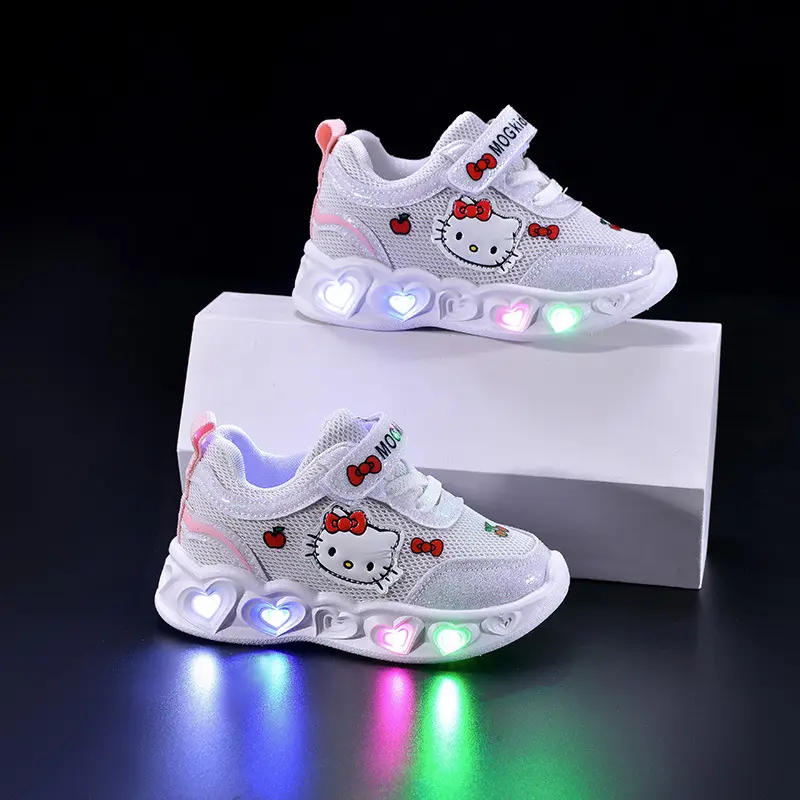 Sanrio LED Kids Shoes for Girls Cute Cartoon Hello Kitty Shoes Summer Girl Kawaii Shoes Soft Bottom Sneakers Casual Shoes