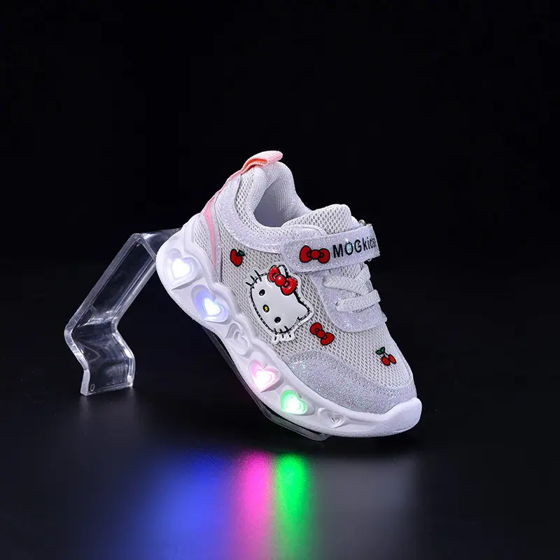 Sanrio LED Kids Shoes for Girls Cute Cartoon Hello Kitty Shoes Summer Girl Kawaii Shoes Soft Bottom Sneakers Casual Shoes