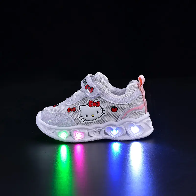 Sanrio LED Kids Shoes for Girls Cute Cartoon Hello Kitty Shoes Summer Girl Kawaii Shoes Soft Bottom Sneakers Casual Shoes