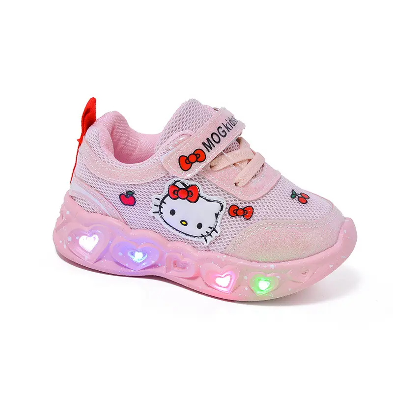 Sanrio LED Kids Shoes for Girls Cute Cartoon Hello Kitty Shoes Summer Girl Kawaii Shoes Soft Bottom Sneakers Casual Shoes
