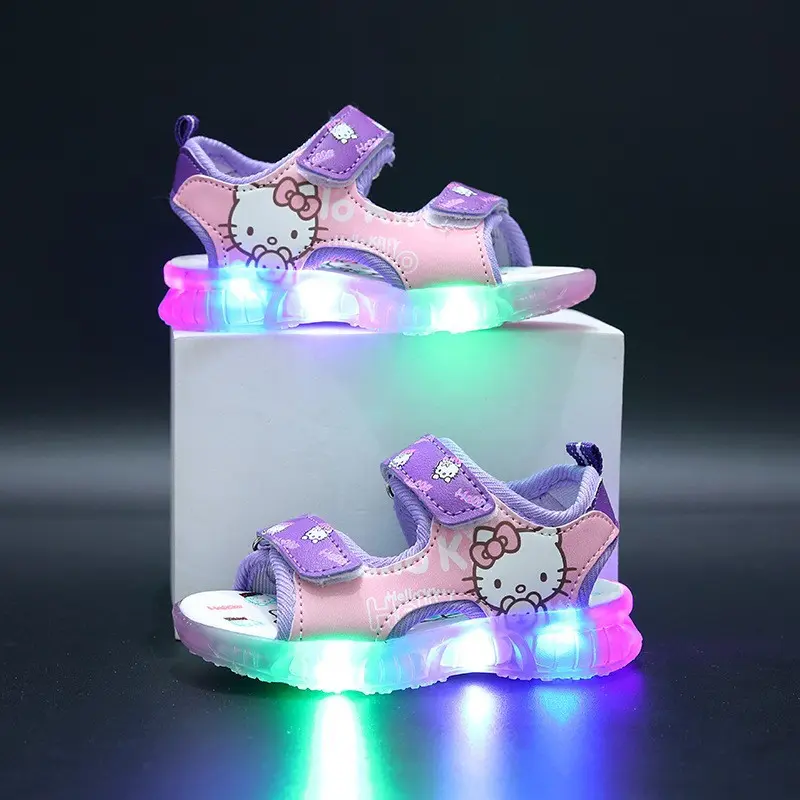 Pink Hello Kitty Girls Sandals Boutique Fashion Children Summer Led Lighting Shoes Cartoon Lovely Baby Girl Beach Sandal MINISO
