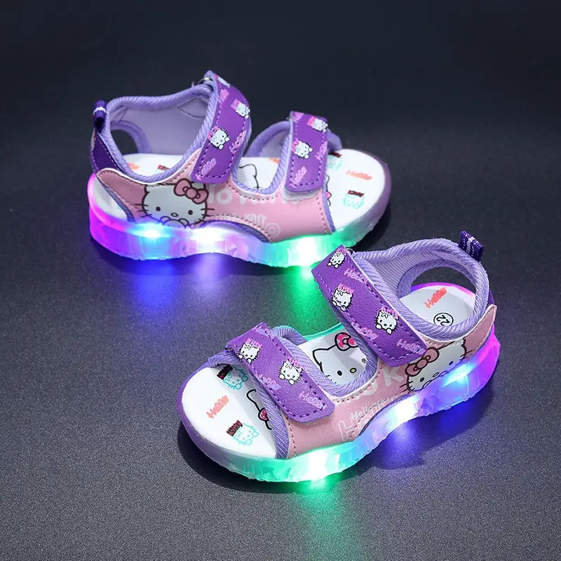 Pink Hello Kitty Girls Sandals Boutique Fashion Children Summer Led Lighting Shoes Cartoon Lovely Baby Girl Beach Sandal MINISO