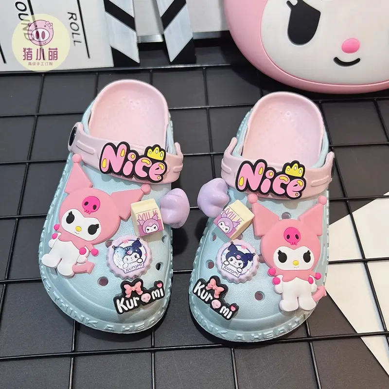 Kawaii Anime Sanrio Kuromi Slippers Soft Indoor Anti-Skid Safe Eva Material Beach Child Slippers Outdoors Motion Festival Gift