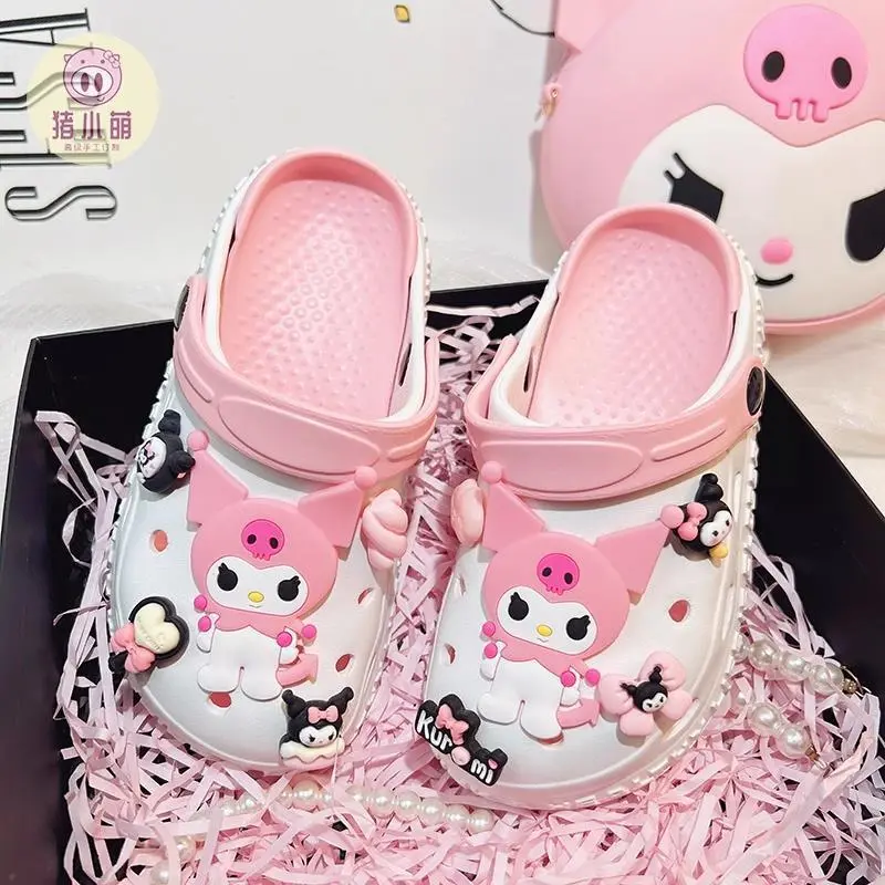 Kawaii Anime Sanrio Kuromi Slippers Soft Indoor Anti-Skid Safe Eva Material Beach Child Slippers Outdoors Motion Festival Gift