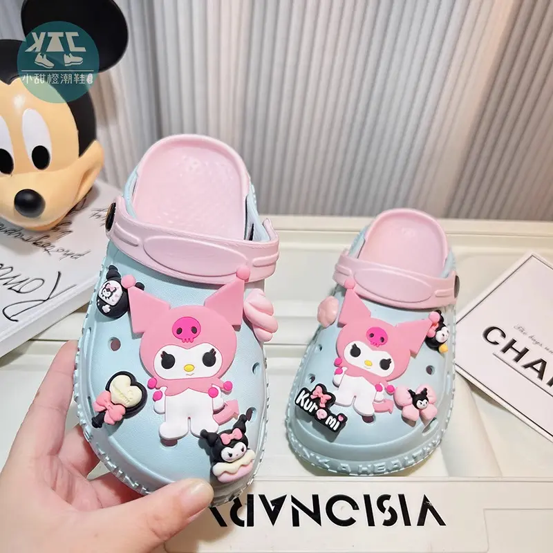 Kawaii Anime Sanrio Kuromi Slippers Soft Indoor Anti-Skid Safe Eva Material Beach Child Slippers Outdoors Motion Festival Gift
