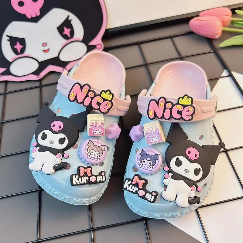 Kawaii Anime Sanrio Kuromi Slippers Soft Indoor Anti-Skid Safe Eva Material Beach Child Slippers Outdoors Motion Festival Gift