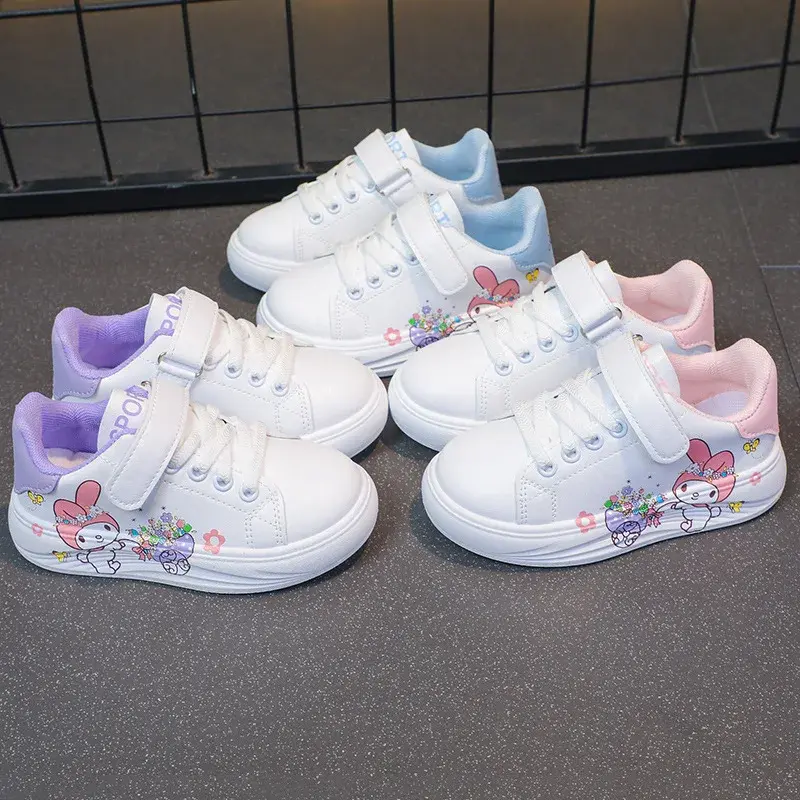 Sanrio Girl's Fashion Casual Sports Shoes Cartoon Melody Print Childrens Trend Board Shoes Big Kids Anti Slip Little White Shoes