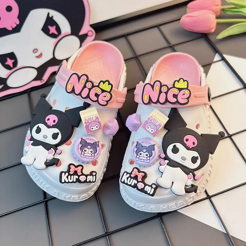 Kawaii Anime Sanrio Kuromi Slippers Soft Indoor Anti-Skid Safe Eva Material Beach Child Slippers Outdoors Motion Festival Gift