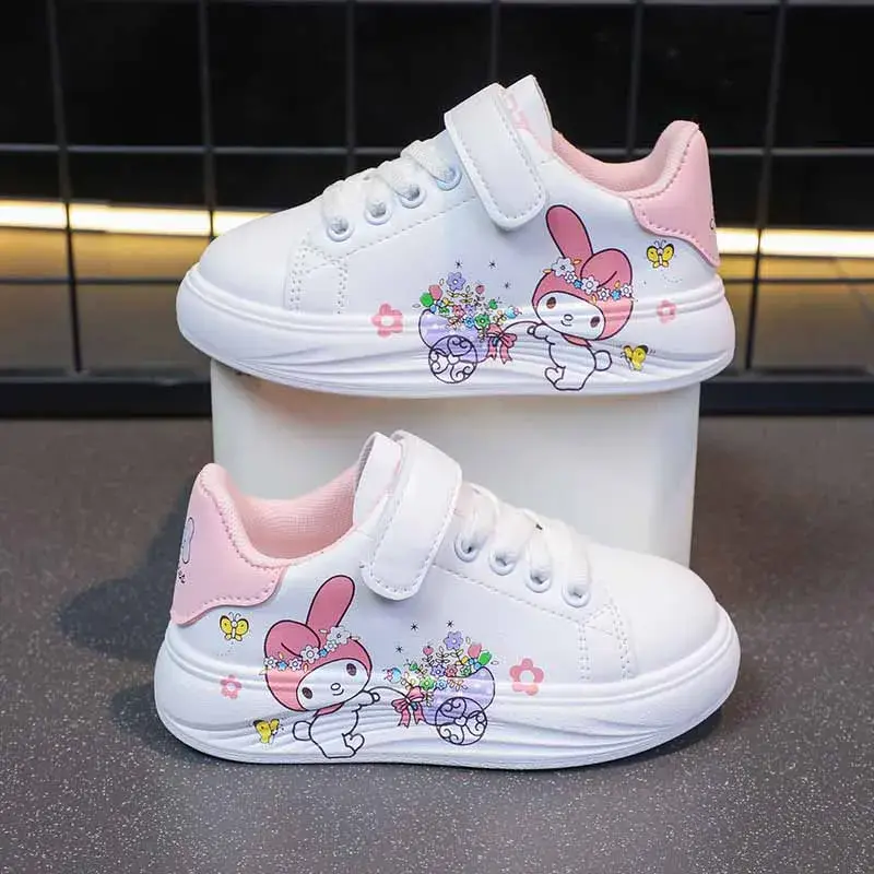 Sanrio Girl's Fashion Casual Sports Shoes Cartoon Melody Print Childrens Trend Board Shoes Big Kids Anti Slip Little White Shoes