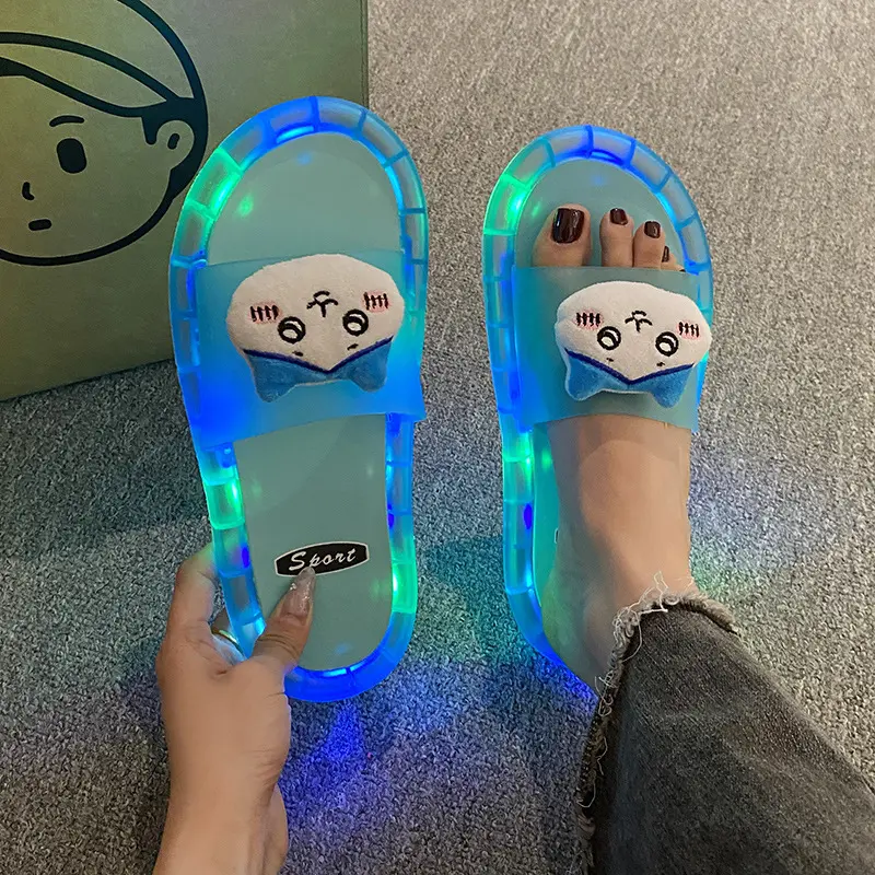 Y2K Kawaii Anime Chiikawa Toy Slippers Usagi Hachiwars Slippers Glow Wearing Outside Home Anti-Slip Flip-Flops Shoes Woman Gift