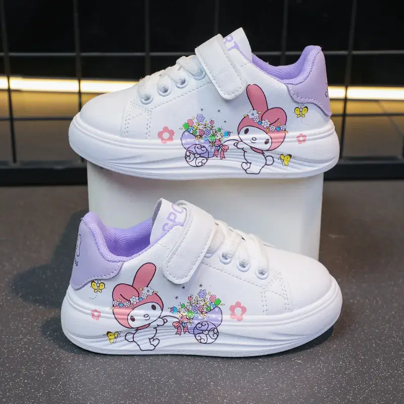 Sanrio Girl's Fashion Casual Sports Shoes Cartoon Melody Print Childrens Trend Board Shoes Big Kids Anti Slip Little White Shoes