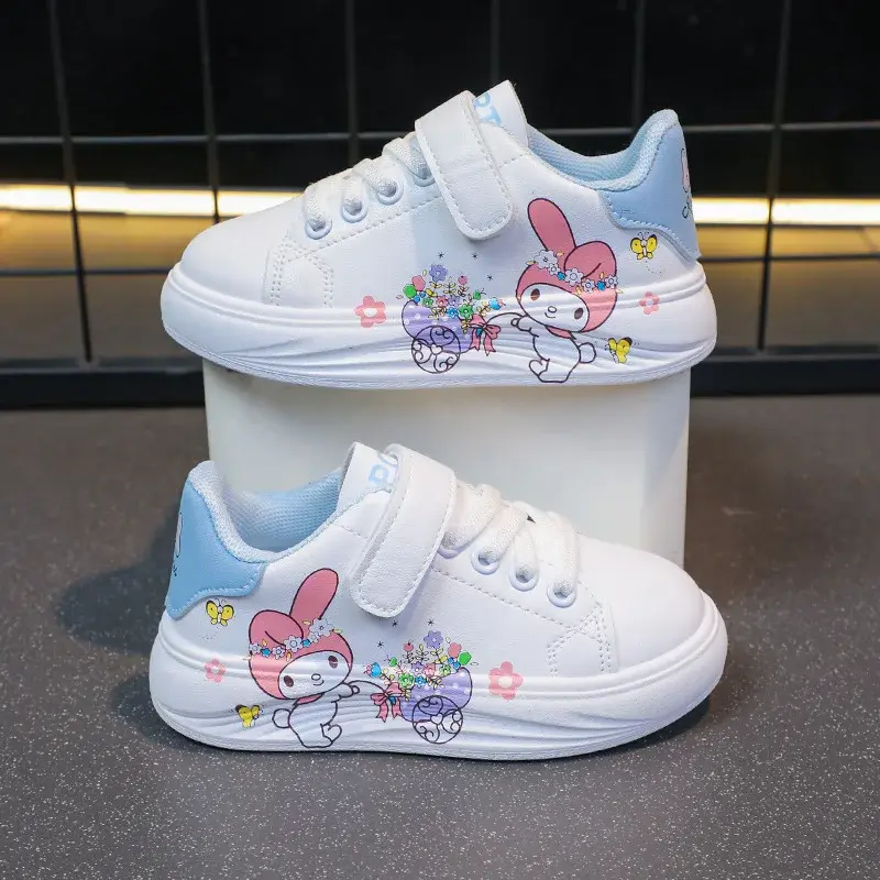 Sanrio Girl's Fashion Casual Sports Shoes Cartoon Melody Print Childrens Trend Board Shoes Big Kids Anti Slip Little White Shoes